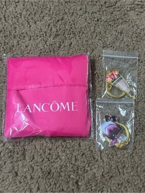 Lancôme Foldable Pink Pouch - Bright Pink and (2) Key Chains